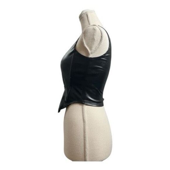 Gothic Black Faux Leather Corset Size Small Crop Top Bustier Boned Hook Closure - Picture 6 of 14